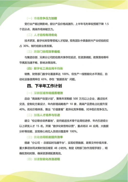 分公司年中工作总结(年度年终通用)