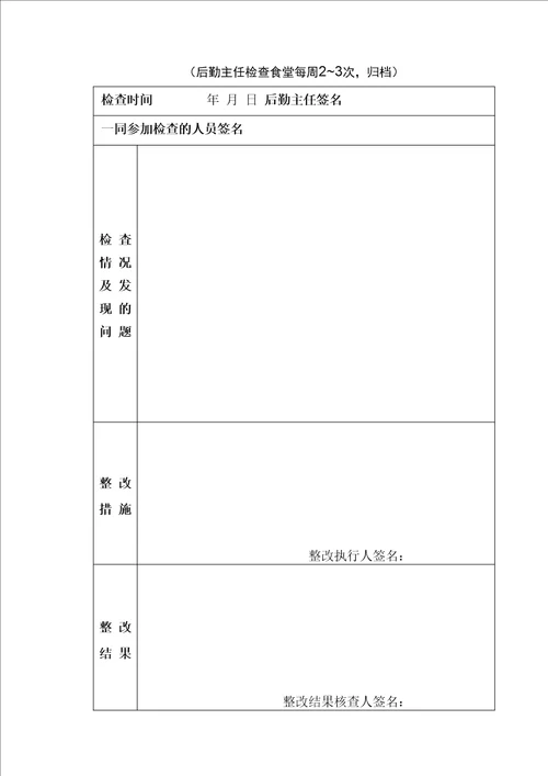 学校食堂各种检查记录表格表册