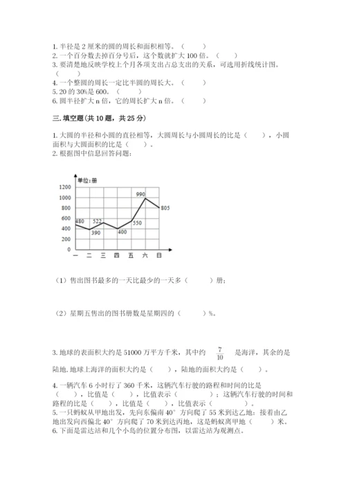 2022六年级上册数学期末考试试卷及答案（基础+提升）.docx