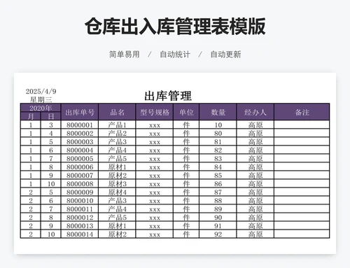 仓库出入库管理表模版