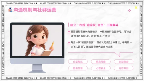 粉色卡通风大学生班委竞选演讲PPT模板