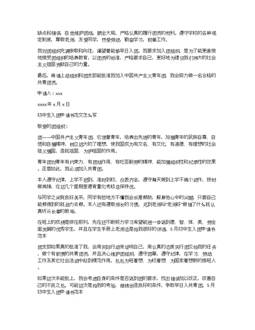 初中生200字入团申请书范文怎么写