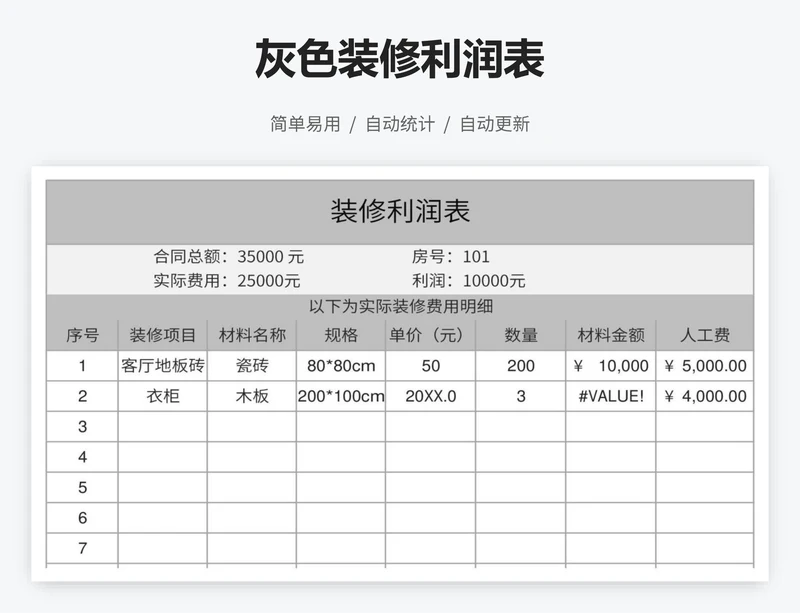 灰色装修利润表