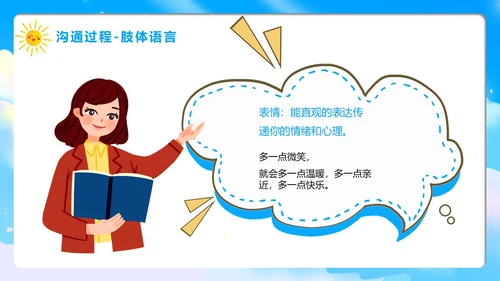 蓝色卡通风学会沟通主题班会PPT模板沟通技巧