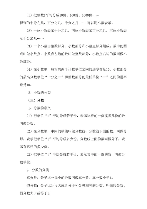 苏教版小学六年级总复习知识点整理完整版