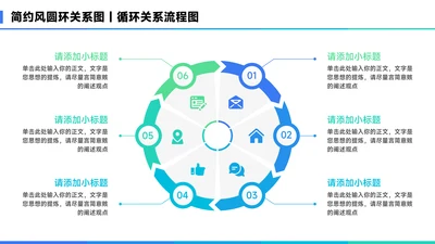 蓝色简约风6项圆环关系图PPT