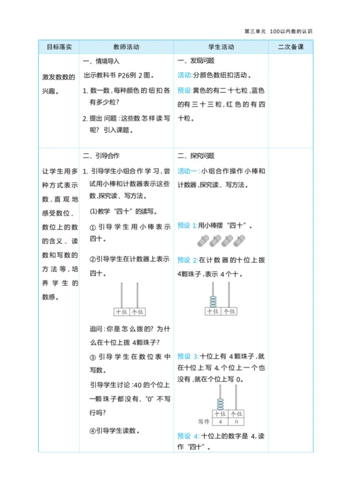 第三单元100以内数的认识（大单元教学设计）-2024-2025学年一年级下册数学人教版（2024）