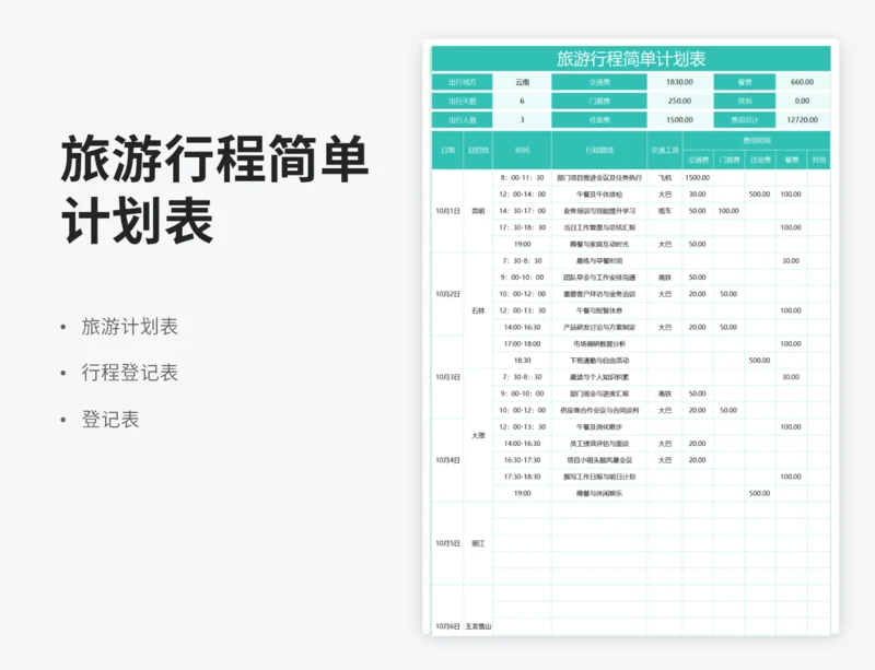 旅游行程简单计划表
