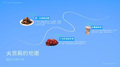 蓝色创意简约清新长沙城市旅游攻略