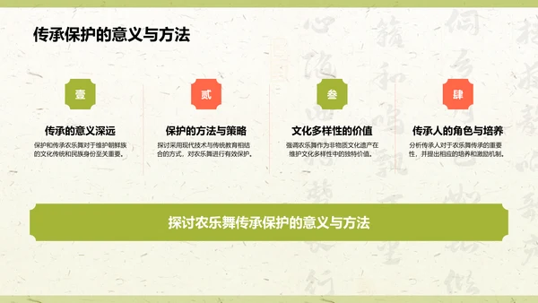 绿色复古风非遗文化介绍——农乐舞PPT模板