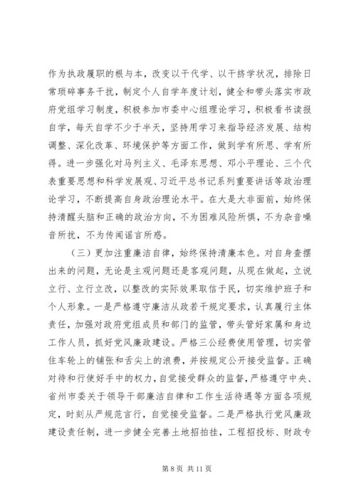 市长在政府党组三严三实对照检查材料.docx