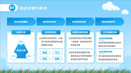 蓝色卡通风劳动节校园文化活动PPT模板