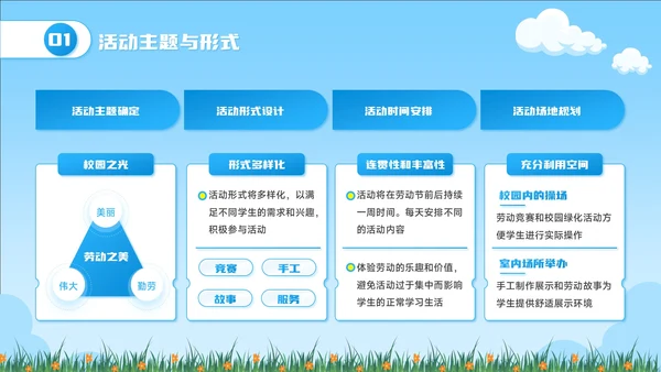 蓝色卡通风劳动节校园文化活动PPT模板