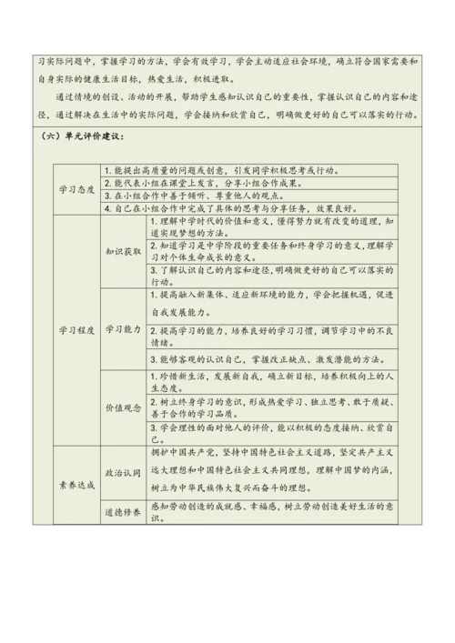 【大单元整体教学】道德与法治七年级上册第一单元《成长的节拍》单元教学规划+课时教案（共6课时）