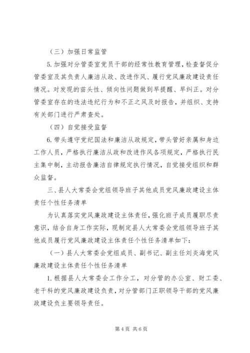 班子成员XX年党风廉政建设主体责任任务清单.docx