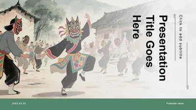 绿色复古风傩戏的历史与文化价值PPT主题