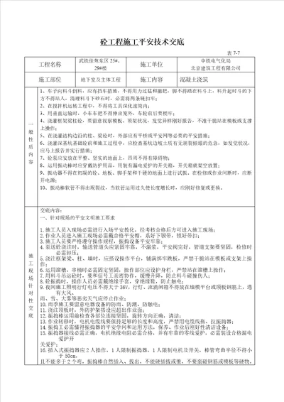 砼工程安全技术交底