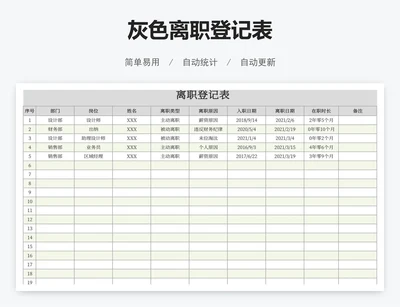 灰色离职登记表