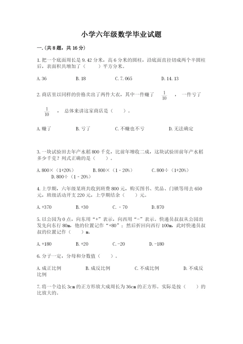 小学六年级数学毕业试题（考点梳理）.docx