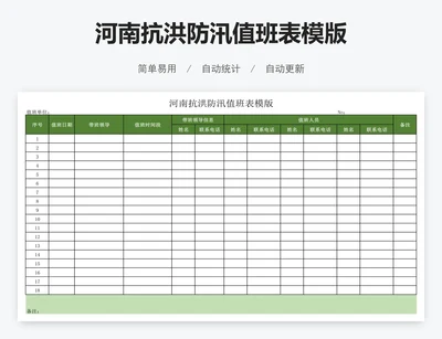 河南抗洪防汛值班表模版