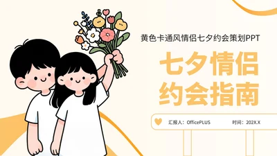 黄色卡通风情侣七夕约会策划PPT
