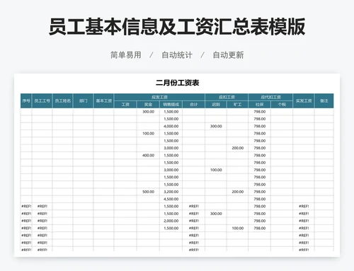 员工基本信息及工资汇总表模版