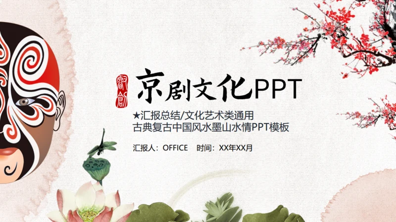 京剧文化脸谱通用PPT模板