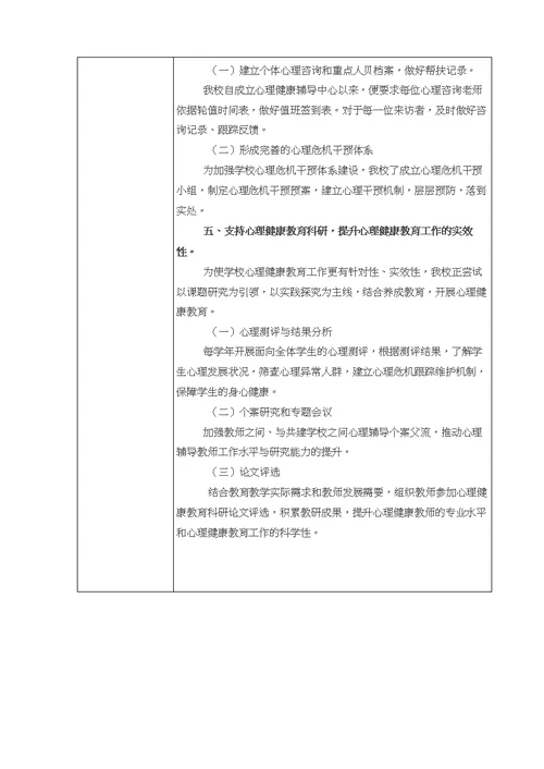 心理健康教育特色校申报表