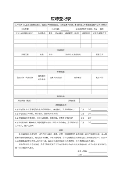 应聘登记表