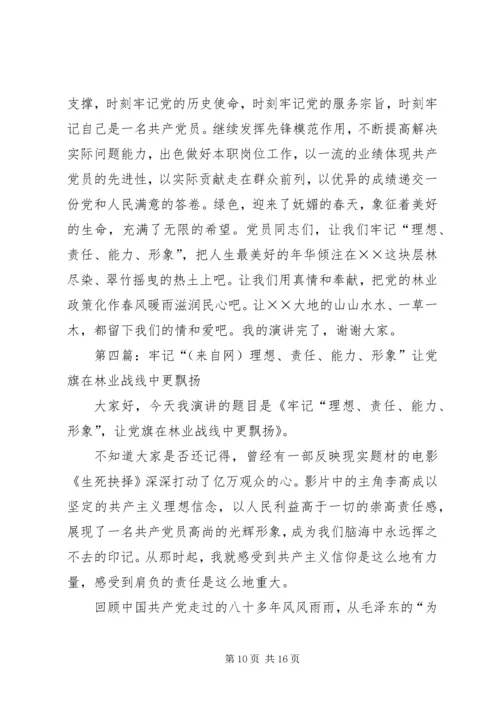 第一篇：牢记“理想、责任、能力、形象”让党旗在林业战线中更飘扬.docx