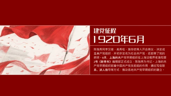 红色素描画人物介绍陈独秀PPT模板