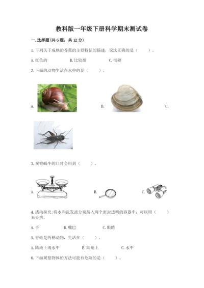 教科版一年级下册科学期末测试卷精品【有一套】.docx