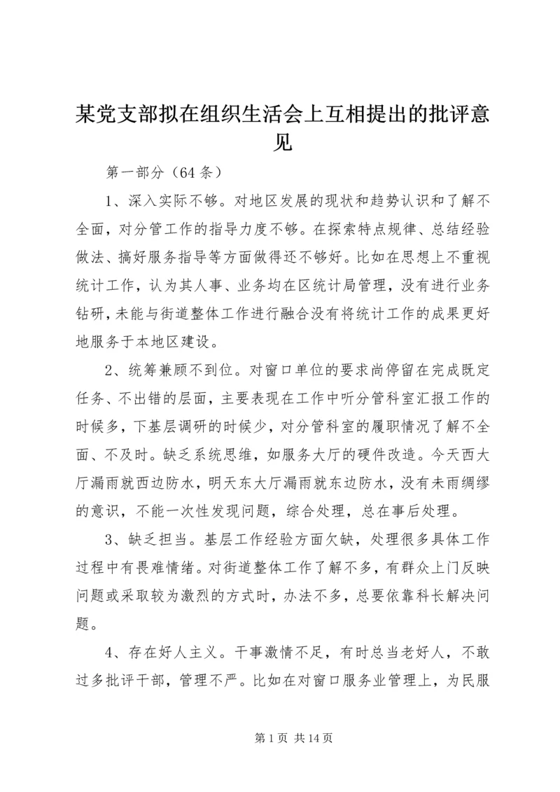 某党支部拟在组织生活会上互相提出的批评意见.docx