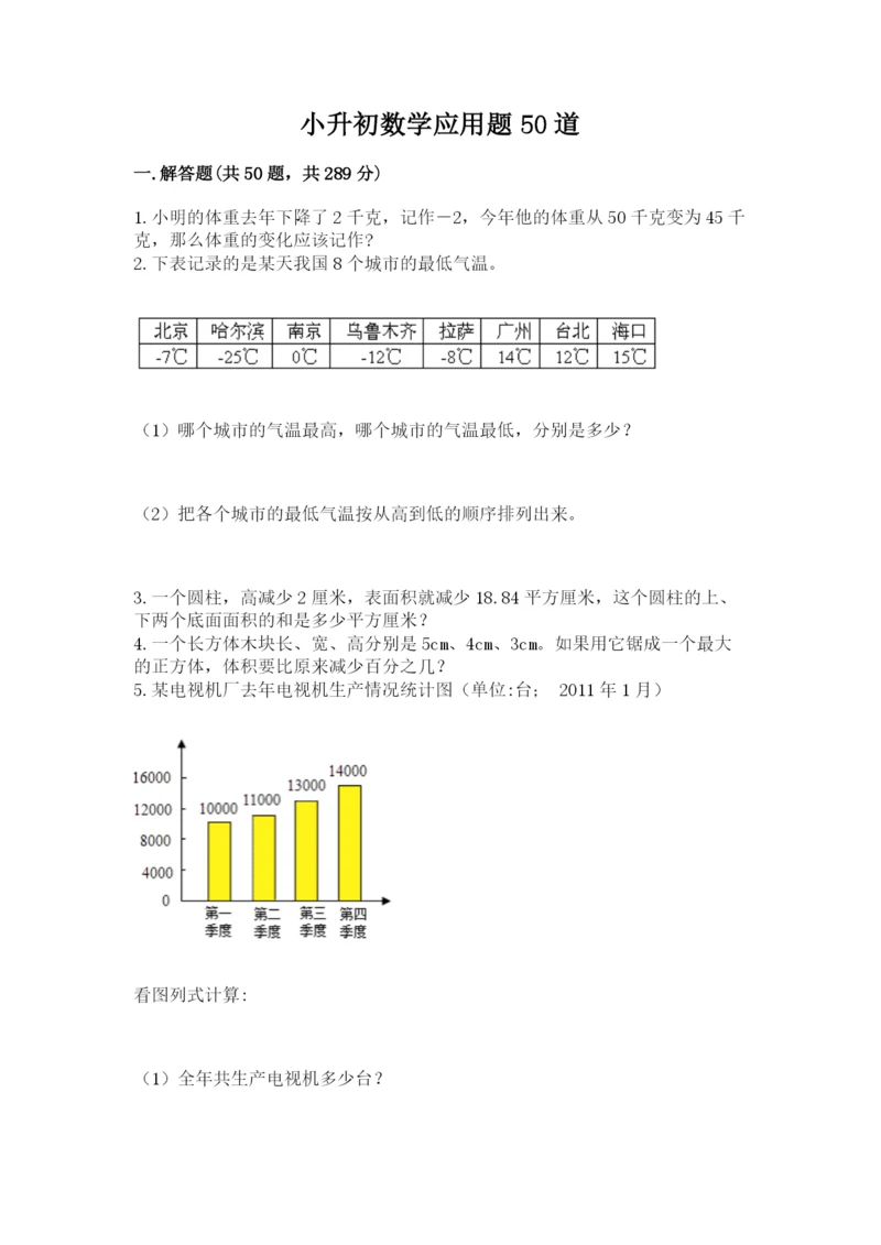 小升初数学应用题50道（word）.docx