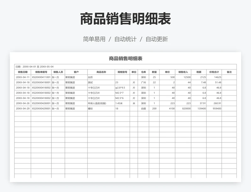 商品销售明细表