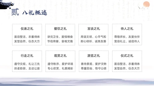 蓝色水墨八礼四仪文明礼仪主题班会PPT课件