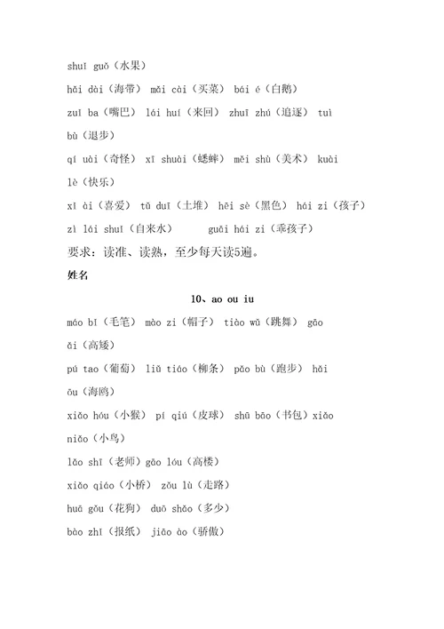 拼音词组拼读练习精选版