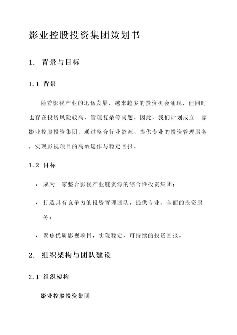 影业控股投资集团策划书