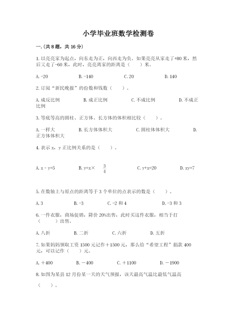 小学毕业班数学检测卷附答案【培优b卷】.docx