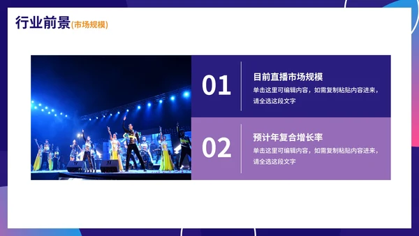 紫色简约渐变直播行业商业模式画布PPT模板