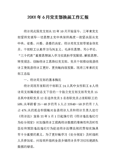 20XX年6月党支部换届工作汇报