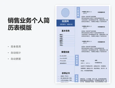 销售业务个人简历表模版