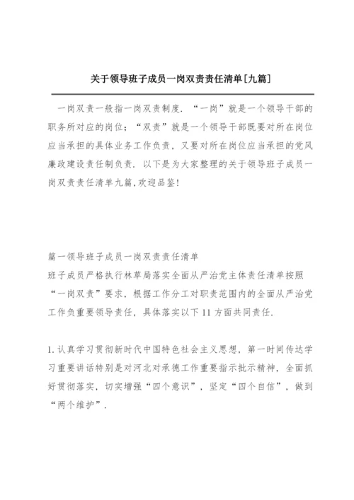 关于领导班子成员一岗双责责任清单【九篇】.docx