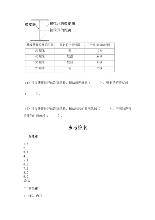 教科版科学四年级上册第一单元声音测试卷精品