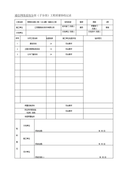 智能化工程质量验收记录