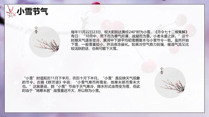 唯美简约小雪节气雪景二十四节气介绍PPT模板