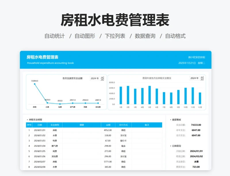 房租水电费管理表