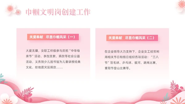 粉色花朵剪纸风立足岗位巾帼建功企业文明岗宣工作汇报PPT模板