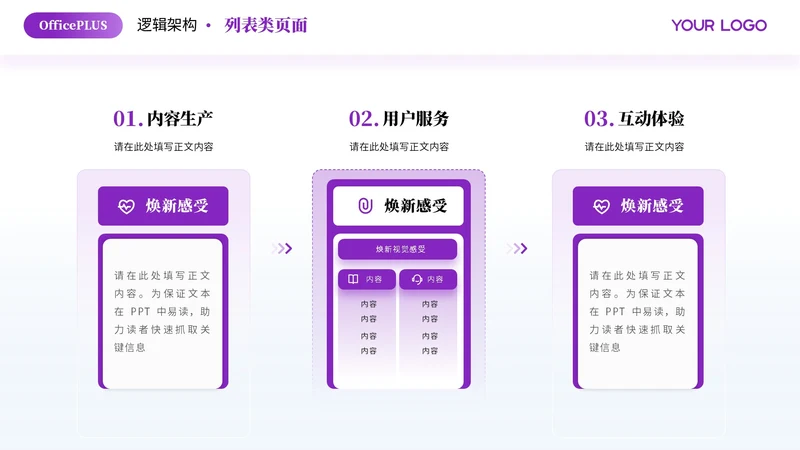 紫色商务风3项列表PPT单页