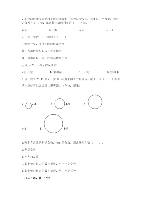 河南省平顶山市六年级下册数学期末测试卷带答案.docx